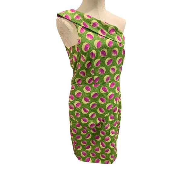 Unbranded Dresses & Skirts - Medium Vintage 1960s One Shoulder Sheath Dress Green Pink